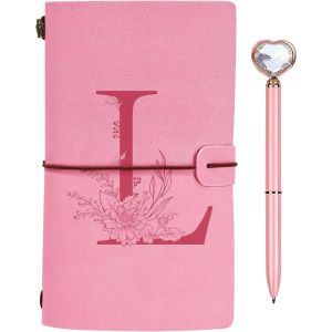 Personnalisé Journal Intime Cadeau, Initiale Carnet de Notes en PU Cuir, Carnet de Voyage Vierge avec Stylo Diamant Coeur, Noel Anniversaire Cadeaux pour Femmes Maman Fille Soeur Meilleure Amie L - Neuf