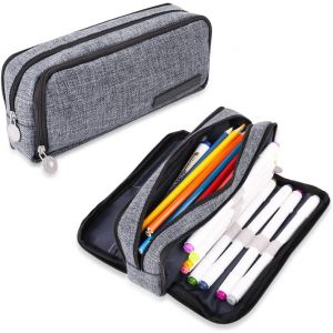 Trousse À Crayons Grande Capacité, Trousse De Maquillage, Trousse De Papeterie En Toile, Trousse De Maquillage Pour Fournitures De Bureau (Gris Foncé) - Neuf
