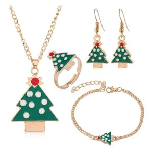 Ensemble De Bijoux De Noël Pour Femmes Et Filles, Collier, Boucles D'oreilles, Bague Et Bracelet (A : Arbre De Noël) - Neuf