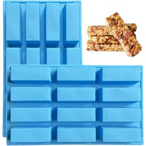 2 Pcs Moules Pour Barres De C&eacute;r&eacute;ales,12 Cavit&eacute;s Moule Silicone Rectangulaire,Anti Adh&eacute;sif Moule &Agrave; Chocolat Pour Truffe,Pain,Muffin,Brownie,Pain De Ma&iuml;s,Cheesecake Et Savon (Blau) - Neuf