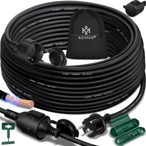 &reg; Rallonge 3 Prises 250 V avec Capuchon de Protection - C&acirc;ble &eacute;lectrique pour int&eacute;rieur et ext&eacute;rieur - IP44 - Contact de Protection - R&eacute;sistant &agrave; l'huile et aux UV, 50m, Noir - Neuf