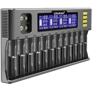 Liitokala Lii-S12 18650 12 Bay Chargeur De Batterie Universel Rapide Et Intelligent Avec Écran Lcd,Pour Li-Ion(Imr/Icr) Lifepo4 Ni-Mh/Cd 18650 21700 26650 18350 14500 Rcr123 9v Batteries Aa Aaa C - Neuf