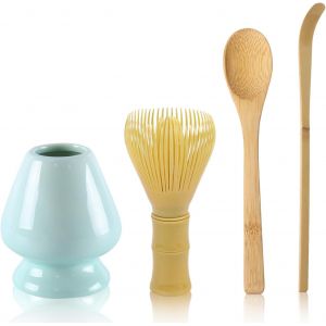 CHENG-Lot de 4 balais et cuillères à matcha - En céramique - Kaki - Vert - Neuf