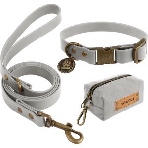 Ensemble Collier Et Laisse Imperm&eacute;able Pour Chien : Collier R&eacute;glable, Laisse Classique Avec Porte-Sac &Agrave; Crottes, Pour Chiens De Taille Moyenne Et Grande (Xl, Gris) - Neuf