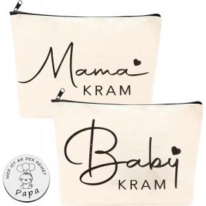 Lot de 2 Trousse de Toilette Maman et Bebe Beige Petite Trousse Maquillage Maman Voyage avec Fermeture éclair - Cadeau Naissance Future Maman avec Une Pièce de Décision de Nouveaux Parents - Neuf