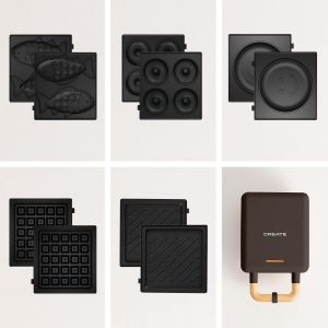 /STONE STUDIO/Appareil &agrave; croque-monsieur Vert sauge / 2 plaques interchangeables : sandwich et gaufre, antiadh&eacute;sif, 1 tranche, ouverture 100&ordm;, arr&ecirc;t automatique, poign&eacute;e cool-touch, 600W - Neuf