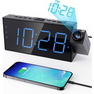 R&eacute;veil Projecteur Plafond, Horloge Projection, R&eacute;veil De Chevet Num&eacute;rique Grand &Eacute;cran, 5 Niveaux De Luminosit&eacute; R&eacute;glable, R&eacute;veil Matin Pour Chambre Avec Snooze, Dst - Neuf