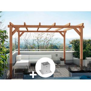 Pergola En Bois Lamell&eacute;-Coll&eacute; Villeurbanne 400 X 400 Cm + 4 Supports Poteaux - Maderland - Neuf