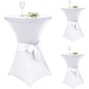 Ulteronixshop-Lot de 3 housses de table haute avec n?ud, diam&egrave;tre 60 cm, extensibles, &eacute;l&eacute;gantes housses de table pour table de bistro, table haute, banquet, mariage (&Oslash; 60 x 110 cm, blanc) - Neuf