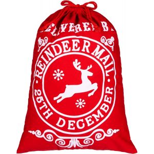 Grand Sac Cadeau De Noël En Toile De Jute Rouge Avec Cordon De Serrage Pour Fête De Noël Emballage Cadeau - Neuf