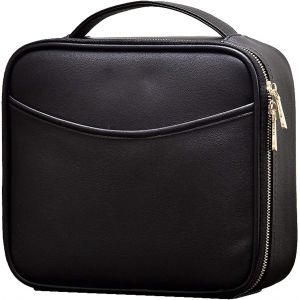 MAA-Trousse Maquillage Sac de Maquillage Sac Cosmétique Professionnelle avec Poche Extérieure Portable Trousse de Voyage Beauté Sac de Organisateur de Toilette et Coiffure Cuir PU, Noir Cuir PU - Neuf