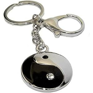 Kal-Id&eacute;e Cadeau &iquest; Porte-Cl&eacute;s Porte-Bonheur Ying Yang Avec Pierres Strass Scintillantes Et Mousqueton Suppl&eacute;mentaire, Argent&eacute;, Ying Yang &Oslash; 3 Cm - Neuf