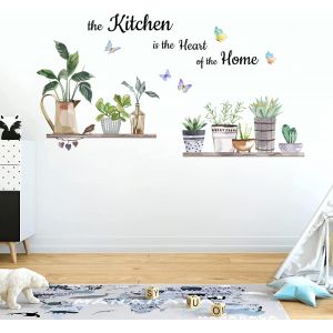 Stickers Muraux Cuisine Plantes Autocollant Mural Papillon Sticker Mural Proverbe Feuille Verte Décoration Murale Restaurant Chambre D'enfant - Neuf