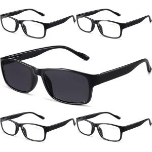 Kalanka-Lot De 5 Lunettes De Lecture Bloquant La Lumi&egrave;re Bleue, Lunettes De Soleil Pour Lecteurs Pour Femmes Et Hommes, Lunettes Avec Filtre Anti-&Eacute;blouissement (Paquet De 5 Noir Clair/1 Soleil, 1,75) - Neuf