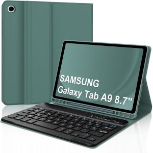 Coque Clavier pour Samsung Galaxy Tab A9 8.7 Pouces, AZERTY Fran&ccedil;ais Housse Clavier Bluetooth Magn&eacute;tique D&eacute;tachable avec Porte Crayon pour Tablette Samsung Galaxy Tab A9 8.7"" 2023, Vert fonc&eacute; - Neuf