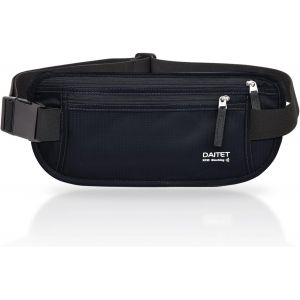 nzqaf-Ceinture Porte-Monnaie bloquant Les RFID pour Homme et Femme, Sac Banane Fin pour Voyage, Course à Pied, Portefeuille dissimulé pour Porte-Passeport, téléphone, Argent (Noir foncé) - Neuf