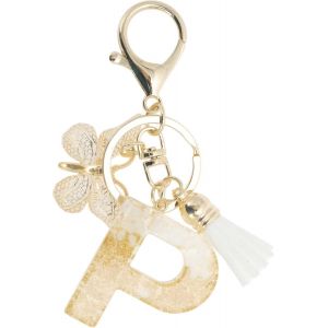Kal-Porte-Cl&eacute;s, Porte-Cl&eacute;s Filles, Pendentif Lettre P, Porte-Cl&eacute;s Papillon Avec Lettres Initiales, Cadeau Porte-Cl&eacute;s Femme, Ton Blanc Or - Neuf