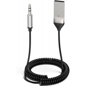 KALANKA-Adaptateur Jack Bluetooth 5.3 pour Voiture R&eacute;cepteur Aux 3.5mm et USB pour Autoradio Enceinte Haut Parleur Amplificateur, Appel Mains Libres (Gris) - Neuf