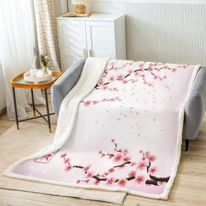 Ulteronixshop-Couverture Polaire &Agrave; Motif De Fleurs De Cerisier Pour Fille, Couverture Sherpa &Agrave; P&eacute;tales De Fleurs Rose P&acirc;le Pour Enfants, Filles, Femmes, Couverture Pelucheuse &Agrave; Motif Floral Aquarelle - Neuf