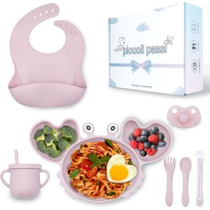 Kal-Nouveau Coffret Cadeau Set Gruau Sevrage Avec Couverts Enfants Et Assiette Sevrage Avec Ventouse. Motif En Forme De Crabe. Sans Bpa (Rose) - Neuf