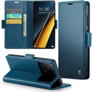 Kal-Coque Pour Poco X6 Pro Étui Portefeuille Wallet Cover En Cuir Pu Avec Cartes Magnétique Et Rfid Protection Antivol Folio Housse Poco X6 Pro 5g Case, Bleu - Neuf
