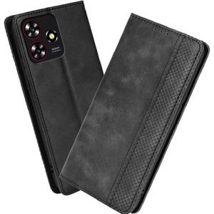 Mdy-Housse Pour Telephone Zte Blade V50s 4g 2023 / Zte Blade A73 4g Etui, Pu/Tpu Retourner Cuir Coque Magnétique Portefeuille, Noir - Neuf