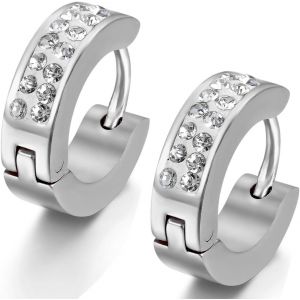Kal-Acier Inoxydable Boucle D'oreille Grande Taille 4mm Avec Ornement Faux Diamant Clou D'oreille Homme Femme - Neuf