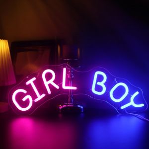 Panneaux Néon Led Pour Garçon Ou Fille - Décorations De Fête - Lettres Néon Pour Annonce De Grossesse - Fournitures De Fête Prénatale (Rose-Bleu) - Neuf