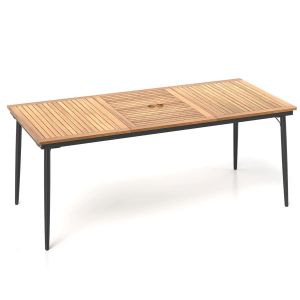 Table De Jardin 200 X 90 X 75 Cm Pour 8 Personnes Design Rustique Couleur Naturelle En Bois D'acacia M&eacute;tal Helloshop26 20_0013988 - Neuf