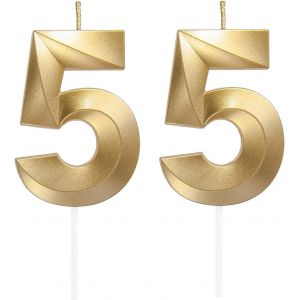 Sansh-Bougies D'anniversaire En Forme De Chiffre 55, Décoration De Gâteau 3d, Décoration De Gâteau Pour Fête D'anniversaire, Mariage, Fête D'entreprise, Décoration De Gâteau D'anniversaire Numéro 55 - Neuf