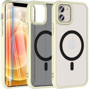 Eryi-Coque Pour Iphone 12/Iphone 12 Pro Avec Verre Trempé, Magnétique Coque Compatible Avec Magsafe, Antichoc Protection Etui Translucide Mat Arrière Housse Pour Iphone 12/Iphone 12 Pro (Gris) - Neuf