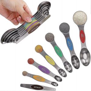 Set de cuillères à mesurer magnétiques Cuillère de cuisine en métal en acier inoxydable Cuillères à thé empilables - Neuf
