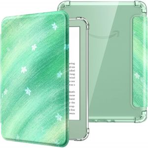 GUOP-Coque Pour 6"" All-New Kindle (11Ème Génération Modèle 2024/2022),Étui De Protection Ultra Clair En Tpu Souple Et Transparent Avec Auto Réveil/Sommeil Pour Kindle 2024,Vert & Fleurs - Neuf