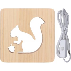 18,8x18,8x3cm/7,4x7,4x1,18 Po Veilleuse Pour Chambre D'enfant, Veilleuses Bois Lumi&egrave;res Blanches Creuses &Agrave; Led Forme D'&eacute;cureuil Mignon Lampe De Nuit &Agrave; Led Douce Et Chaude Alimentation Usb - Neuf