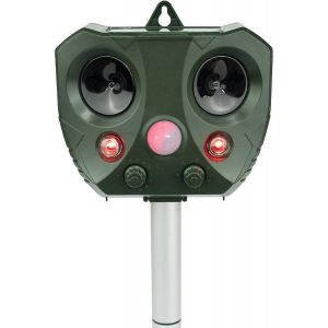 R&eacute;pulsif pour chats &agrave; &eacute;nergie solaire, double haut-parleur ultrasonique et d&eacute;tection de mouvement sonique, batterie 18650, minuterie, 5 fr&eacute;quences, &eacute;tanche IPX4 - Neuf