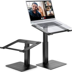 acdsgd-Support PC Portable Assis Debout Ergonomique - 16 Niveaux Hauteur pour DJ, T&eacute;l&eacute;travail, Visioconf&eacute;rence - Compatible Ordinateurs 13-16 Pouces, Noir Mat - Neuf