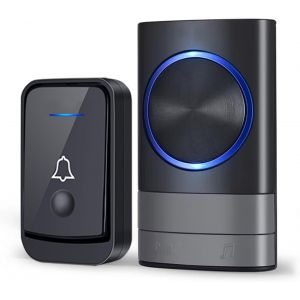 KALANKA-Sonnette sans Fil, IP44 Exterieur Etanche Carillon 400 M&egrave;tres, 52 M&eacute;lodies et 4 Niveaux Volume, Kit de Carillon avec R&eacute;cepteurs Enfichables, Voyant LED Bleu, pour Maison, au Bureau (Noir) - Neuf