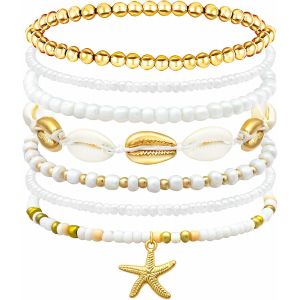 Eryi-Bijoux Bracelet Coquillage, 7 Pièces Bijoux Bracelet Ete Femme, Bijoux Été Plage, Bracelets De Plage Femme Filles, Avec Etoiles De Mer Et Coquillages - Neuf