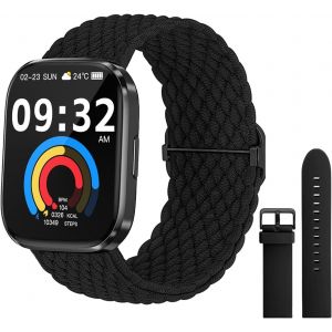 Kalanka-Montre Connectée Homme Femme, 2.1"" Smartwatch Avec 113+ Modes Sportifs, Etanche Ip68 Montre Connectée Sport Avec Podometre/Cardio/Moniteur De Sommeil Pour Ios/Android¿Tressé Noir¿ - Neuf