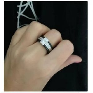 Bague - Pav&eacute; Zirconium - Argent 925/1000 - C&eacute;ramique Noire - Taille 54 - Femme - Neuf