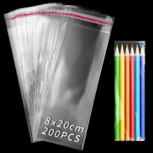 Sachet Plastique Transparent 8x20 cm 200 Pièces Sachet Cellophane Adhesif OPP Sachet Alimentaire Longs Sachet Bonbon Biscuit Sachet Emballage pour Bougies Bijoux Chocolats Noel Cadeau - Neuf