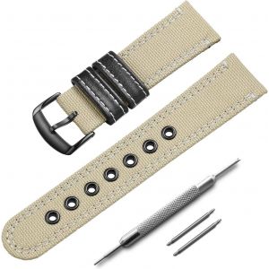 Kal-Bracelet De Montre De Sport Pour Homme En Nylon Et Acier Inoxydable - 22 Mm - Noir, Bleu, Gris, Kaki, Jaune - Neuf