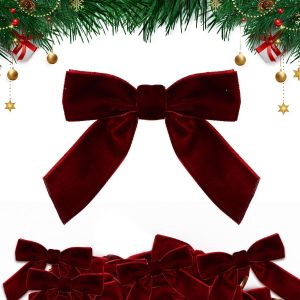 KAL-30Pcs Noeud Ruban Noël 8 * 8Cm Arc Noël Noeud Papillon Décoration Sapin Arbre Noël Emballage Cadeau Guirlande Avec Attache (Rouge Vineux) - Neuf