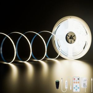 Bande Led Cob Blanc Naturel 4000k, 10m 4800leds 24v Cri90+ Kit Ruban Lumineuse Cob Lumineux Dimmable Avec Télécommande Rf Et Alimentation Cob Led Pour Miroir,Plafond,Cuisine,Armoire,Placard - Neuf
