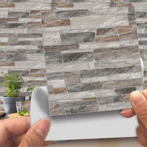 Décoratif Colle à Carrelage pour salle de Bain et Carrelage de Cuisine Autocollants, 20 Pièces en simili-Cuir Brique de Style 3D Imitation Pierre Étanche Auto-adhésif de Décoration (LA019,20cm) - Neuf