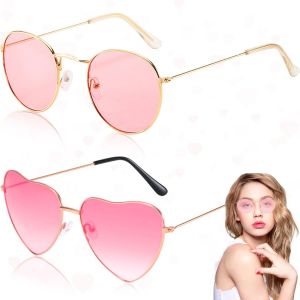 Asas-Liekadijiae 2 Pièces Lunettes De Soleil Hippie Des Années 70,À Monture Métallique,Rondes Et Coeur,Rétro Style, - Neuf