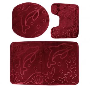 HJLIAN Lot de 3 tapis de douche antiderapants motif dauphin (rouge vin) - Neuf