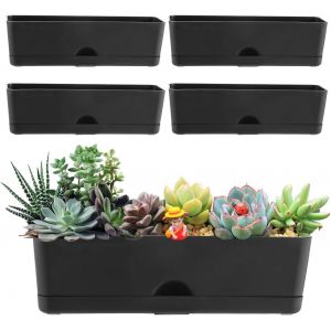 Lbgwp60-Lot De 5 Jardinières Rectangulaires De 40,6 Cm Pour Plantes Aromatiques, Grands Pots De Fleurs Rectangulaires En Plastique Noir, Pour Extérieur Et Intérieur, Pour Rebord De Fenêtre, Pots À Ar - Neuf