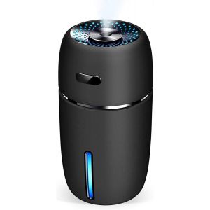 Humidificateur USB pour voiture, mini purificateur d'air portable 200 ml avec veilleuse LED 7 couleurs, pour voiture, bureau, chambre, etc. (Noir) 1 pièce - Neuf