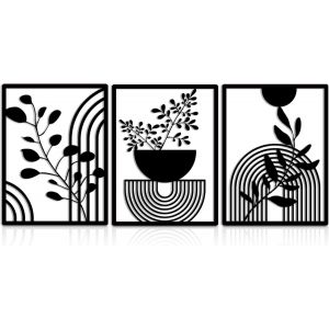 SJZG-Lot De 3 Panneaux Muraux Géométriques Modernes En Métal Noir - Deco Boheme-Décoration Murale Pour La Maison, La Chambre À Coucher, Le Salon - 30 X 40 Cm - Neuf